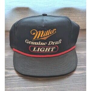 VINTAGE Miller Genuine Draft Black w/Red Rope Adjustable Hat Cap Beer Mens